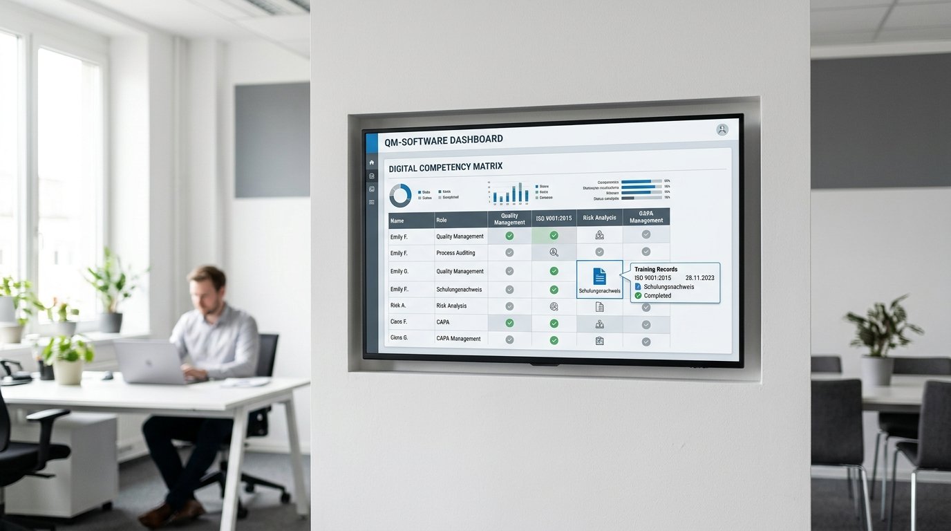Digitale Kompetenzmatrix vernetzt im QM-Software-System dargestellt