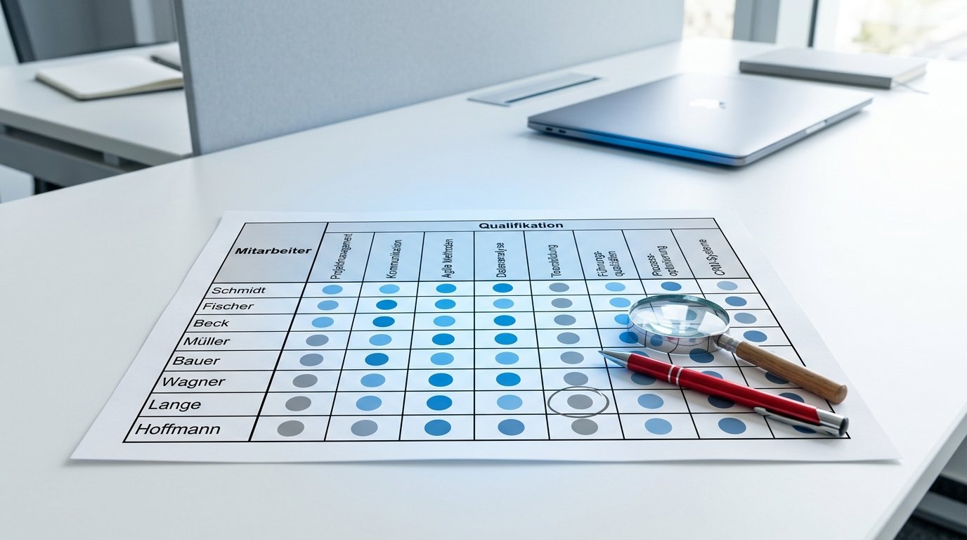 Kompetenzmatrix als Ausdruck mit markierten Lücken im Audit-Check